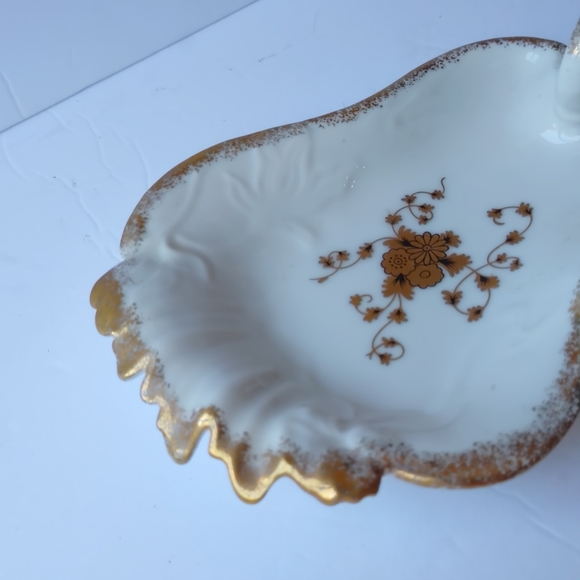 Vintage Lefton China Speckled Gold Gilt Floral Pear Shaped Nappy Trinket Dish - Picture 5 of 8